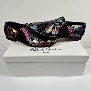 Robert Graham Artic Dress Shoes Mens Size 8.5 Black Floral Slip On Loafers NIB